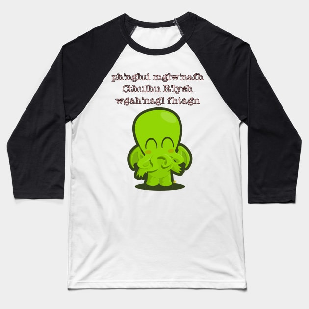 Postal from R'lyeh - cute Cthulhu Baseball T-Shirt by vhzc